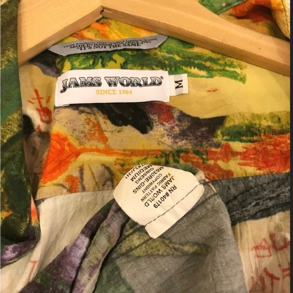 Vintage Jams world Aloha Hawaiian Ginseng Rayon Short Sleeve Button Up Shirt M - Picture 6 of 10